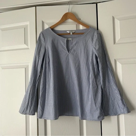 Company Ellen Tracy Striped Blue Women's Top Blouse Size Large - Picture 1 of 5